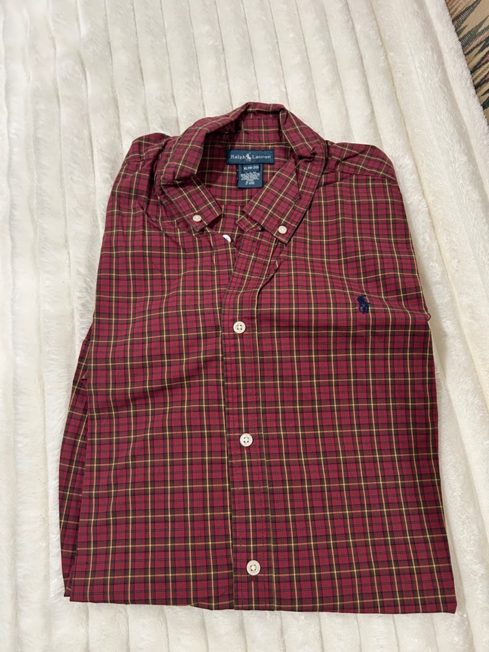 Ralph Lauren Men’s Burgundy & Green Plaid Button-Down Shirt